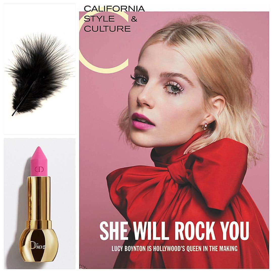 JO BAKERのインスタグラム：「L U C Y • B O Y N T O N 🇬🇧 Spring swinging ... with a  soft & feathery fuschia pairing!!! #lucyboynton  for @ccaliforniastyle cover story  Shot by @victordemarchelier styled by @edmondalison 💅🏻 Hair @jennychohair  Hair Colourist @mwselley Makeup by me #jobakermakeupartist using @diormakeup 🎟punchy pink lips , diorshow mascara - a simple yet totally “cool girl” way to wear Spring tone makeup!! Lash ‘n Lips!!!」