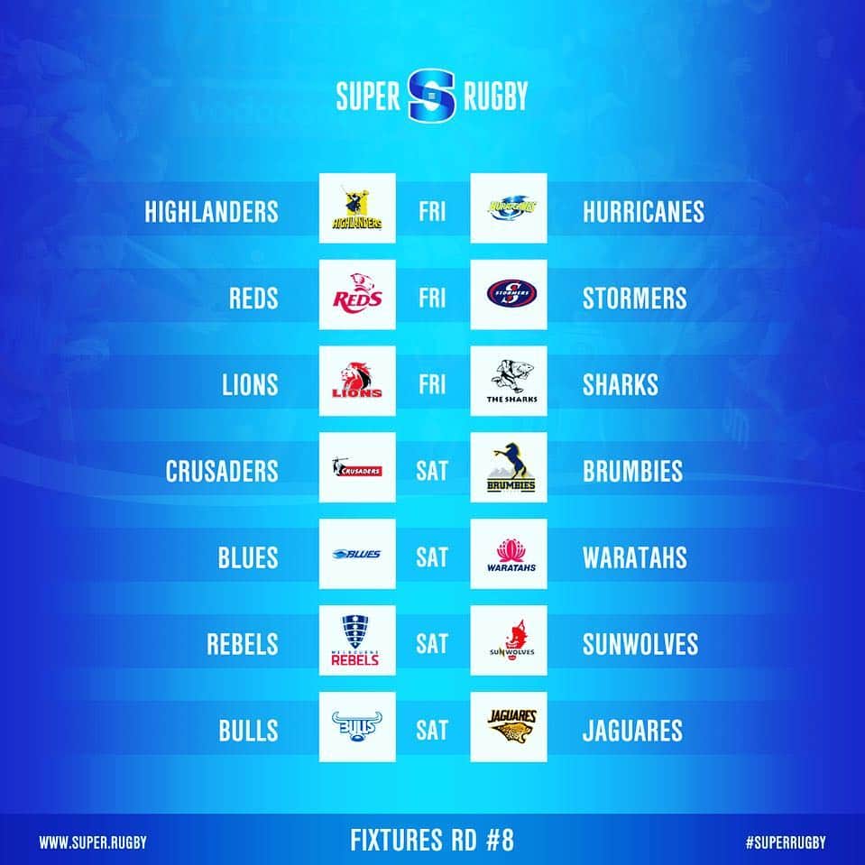 Super Rugbyさんのインスタグラム写真 - (Super RugbyInstagram)「FIXTURES RD#8 Full round that kicks-off with bang #HIGvHUR; before South Africa derby #LIOvSHA; as Blues seek fourth consecutive win」4月5日 9時29分 - superrugby