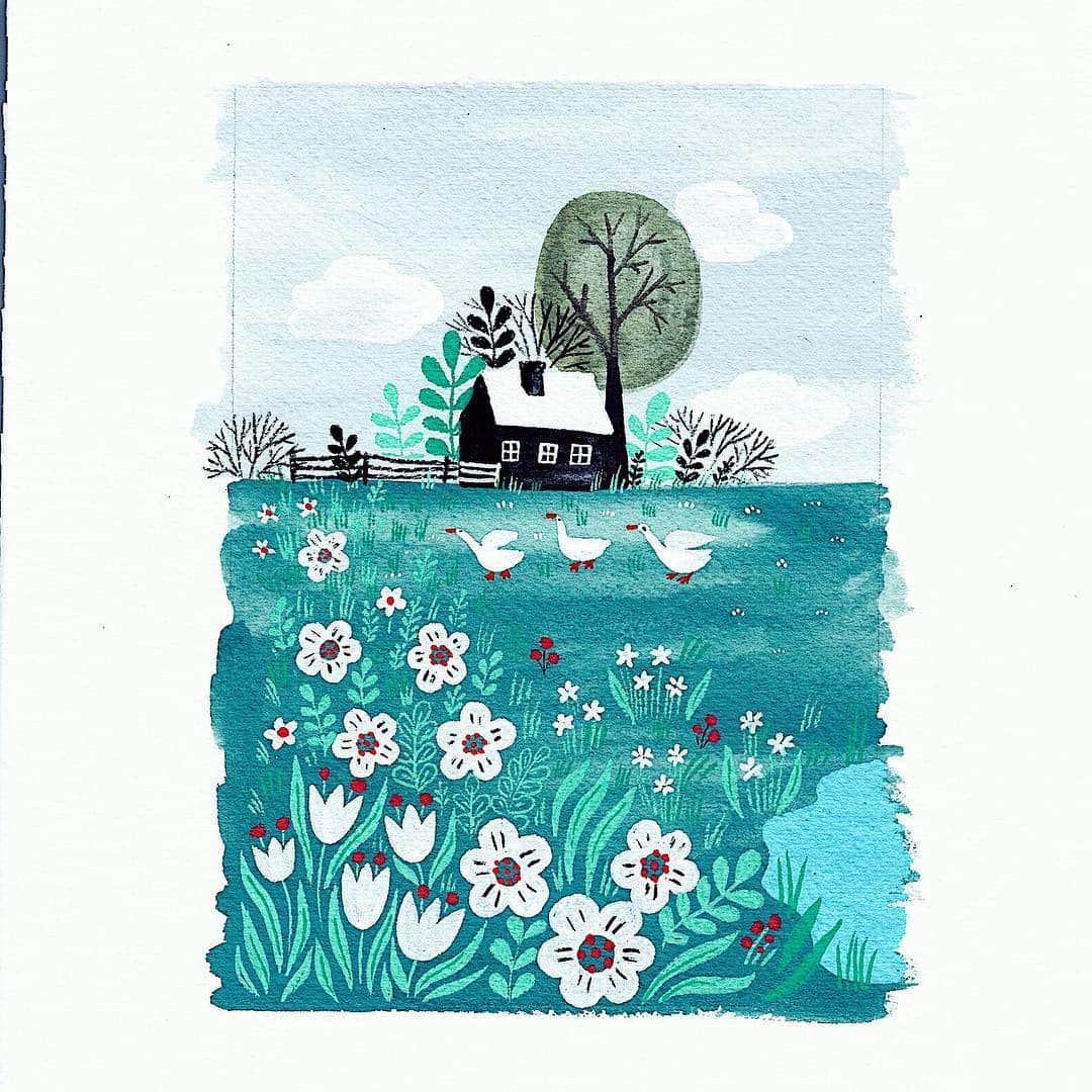 Dinara Mirtalipovaのインスタグラム：「I love Spring! The air is still cool and fresh, but the trees are blooming.  P.s. I’m planning to make a few of my original nature scene paintings available for grabs, will post more about it soon.」