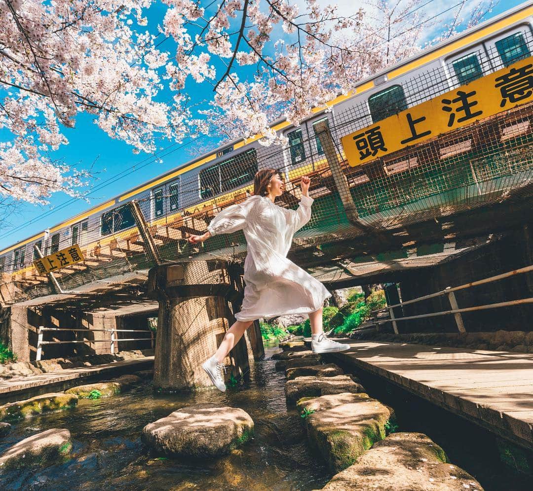 kenta_soyoungさんのインスタグラム写真 - (kenta_soyoungInstagram)「Sakura Train. . . . .僕のとっておきの場所 . . . . #スーパーマリオ感 #桜 #南武線. . . . . model: @nanamihark_a」4月5日 13時03分 - kenta_soyoung
