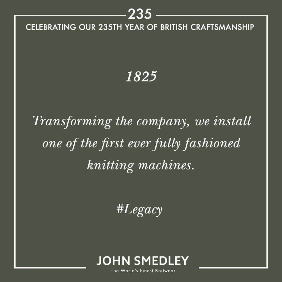 のインスタグラム：「235 | Celebrating our legacy of British Craftsmanship. Find out more at www.johnsmedley.com/discover/legacy #1825 #235 #Legacy #BritishCraftsmanship #MadeinEngland」