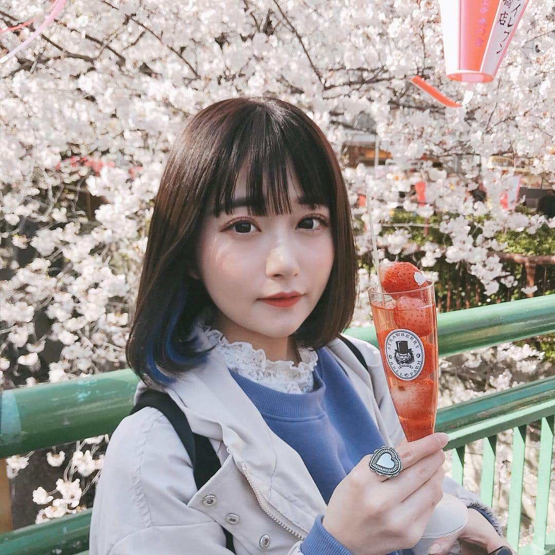 山本優菜さんのインスタグラム写真 - (山本優菜Instagram)「桜見に行って来た。  桜2屋台8の割合。w  綺麗だったけどめっちゃ風強かった～  あ、いつもとコンタクト違くて萎え  #目黒川の桜 #中目黒 #花見」4月5日 22時03分 - yamamoto__yuna