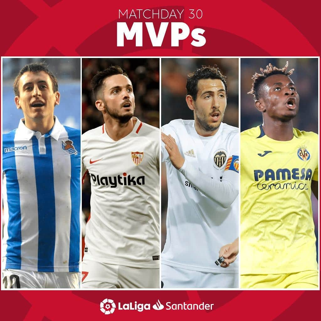 LFPさんのインスタグラム写真 - (LFPInstagram)「Best performance? 💙 @mikel10oyar ❤️ @pablosarabia92 🧡 @dani_parejo10 💛 @chukwuezesamuel8 • #MVP #LaLiga #LaLigaSantander #Oyarzabal #Sarabia #Parejo #Chukwueze #RealSociedad #SevillaFC #Valencia #Villarreal」4月5日 17時32分 - laliga