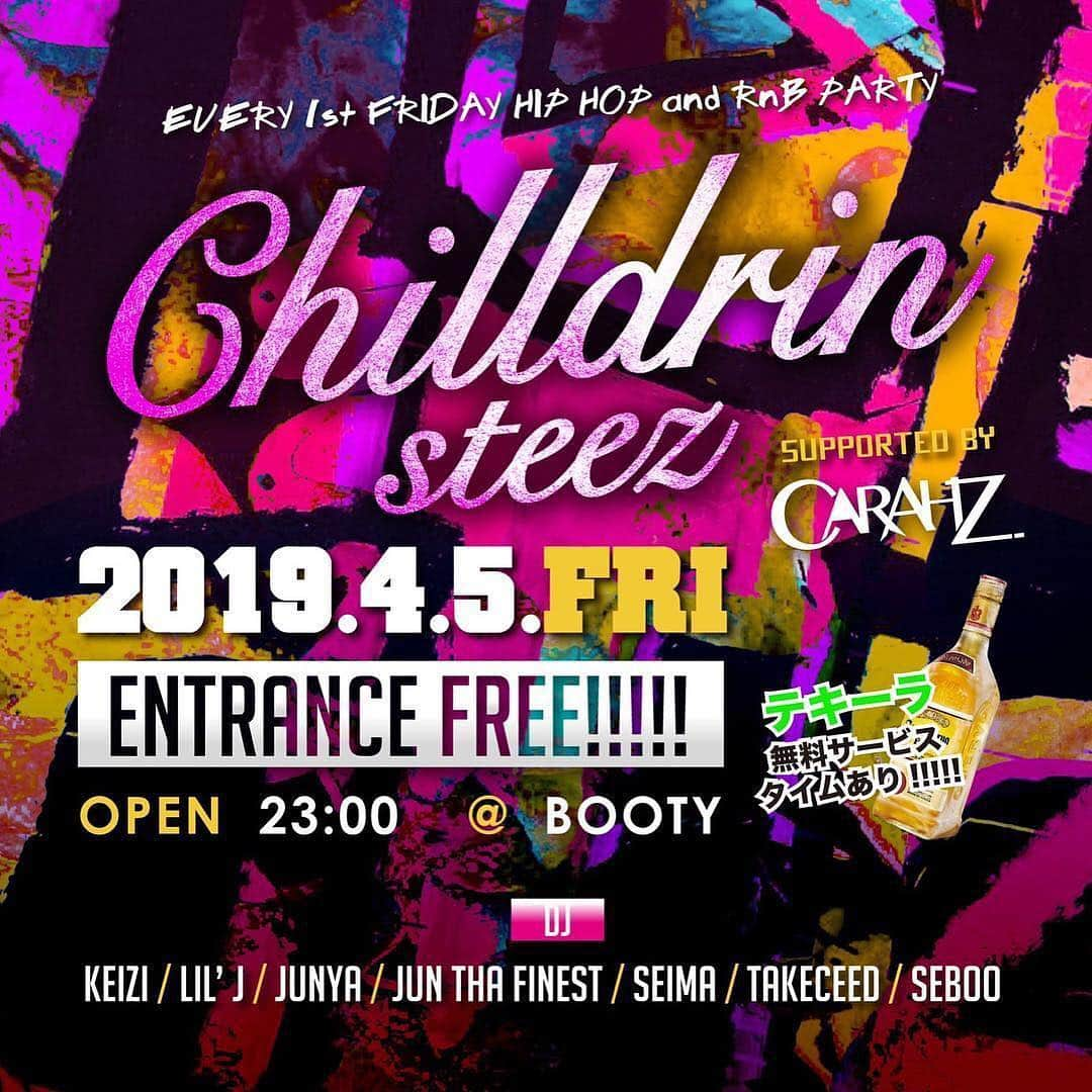 DIG DA GOOD IMCさんのインスタグラム写真 - (DIG DA GOOD IMCInstagram)「【LIL'J & JUN THA FINEST 出演！】 . 今夜！札幌@Booty にて開催の「Chilldrin steez」に、LIL'J & JUN THA FINESTが出演！※男女ともに入場無料！ . Chilldrin steez . 2019.4.5 FRI@Booty 札幌市中央区南7条西4丁目 OPEN : 23:00 ENTRANCE FREE!! . ■DJ KEIZI / LIL'J / JUNYA / JUN THA FINEST / SEIMA / TAKECEED / SEBOO」4月5日 19時41分 - digdagood