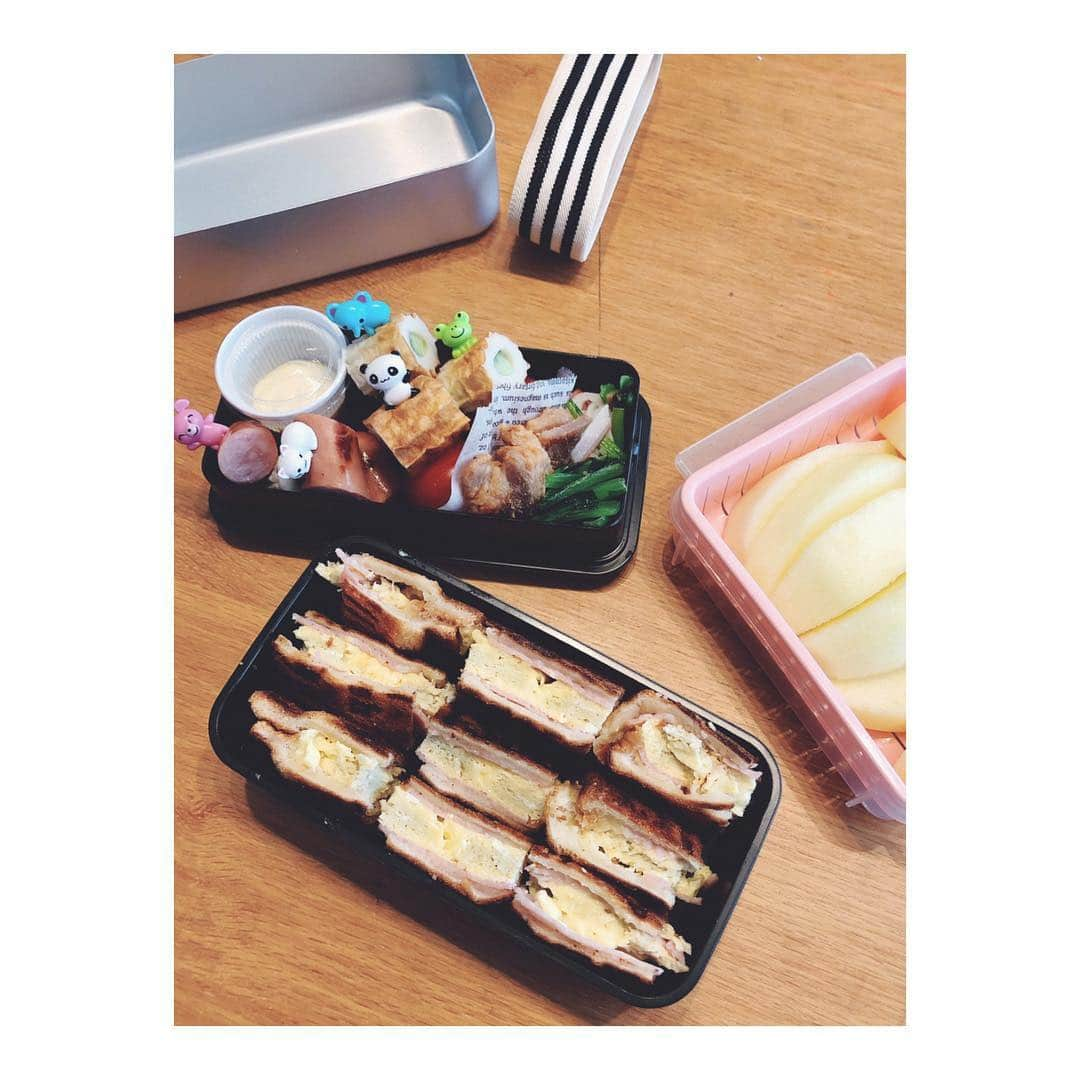 笹峯愛さんのインスタグラム写真 - (笹峯愛Instagram)「お弁当、5日目。  本日は、卵とハムとチーズの ホットサンド。  オレ、サンドイッチ食べられないけど  と言っておられましたが さて、どんな感じで帰宅されるかしら。  いよいよ、リノベが終わりそう…で終わらない今日この頃。  デデの入学式頃には、新居に生活基盤を移したかったところですが、ちょっと難しそう。  とは言え、荷物は少しずつ 運び込める状況なので 日々、引っ越しに取り掛かっております。  今日は、大物家具を処分の一日。  引っ越しと言うか 大掛かりな断捨離ですね。  粗大ゴミ収集場まで、旦那が車で運搬。  第1弾を運んでいる間に 私も収納ベッドを解体したり 洗濯機の棚を解体したり。  ちょっと劇場仕込みのようなテンションで 旦那と２人で頑張りました。  だいぶ断捨離したつもりですが まだまだ物があるのが不思議ですね。  家の中の段ボールが増えていくカオス。」4月5日 20時09分 - mineco.m