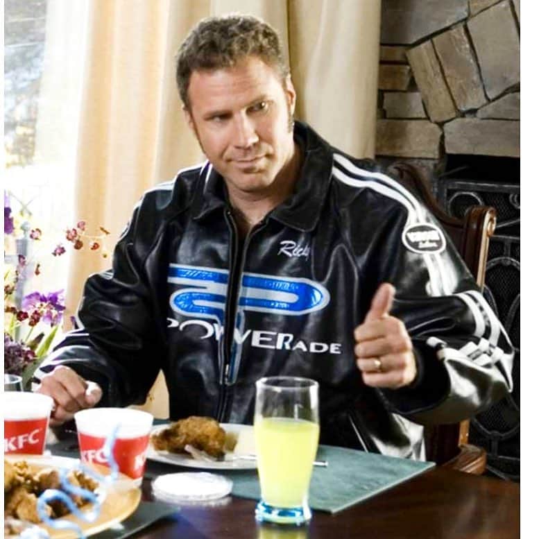 のインスタグラム：「Vanson Leathers Jacket x Powerade worn by #WillFerrell in Talladega Nights: The Ballad of Ricky Bobby (2006) #famousjackets #vansonleathers #coolkids #fashion #leathers #fridayvibes #moviejackets」