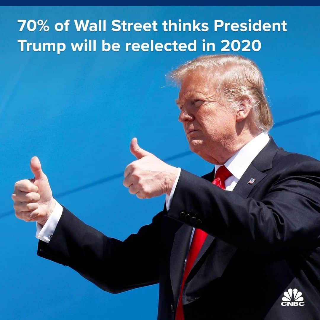 のインスタグラム：「Wall Street tries to predict the markets — can it also guess the outcome of the 2020 election?⁣ ⁣ Wall Street insiders polled by global investment bank RBC Capital Markets said Joe Biden was the most stock-market friendly possible Democratic candidate for the White House, but 70% expect Trump to win reelection.⁣ ⁣ Presidential elections can have a big impact on markets. In 2016, the Dow rose more than 450 points in the 2 days following Trump’s election.⁣ ⁣ To see which Democratic candidates traders don’t want in office, visit the link in bio.⁣ *⁣ *⁣ *⁣ *⁣ *⁣ *⁣ *⁣ #stockmarket #stocks #business #marketdata #investing #portfolio #tradertalk #money #trading #wealth #wallstreet #wallst #politics #election #2020 #donaldtrump #trump #businessnews #CNBC⁣」