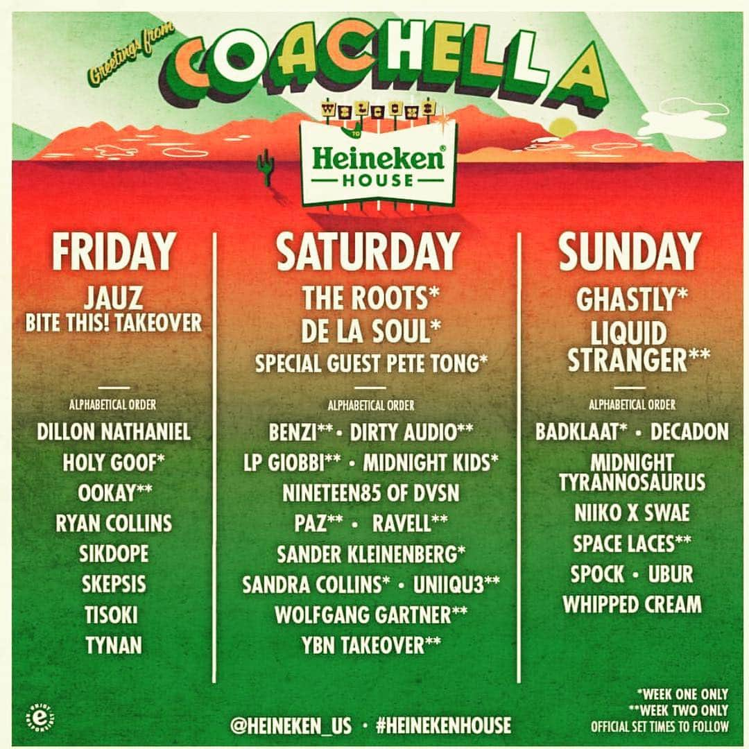 クエストラブさんのインスタグラム写真 - (クエストラブInstagram)「Personally I’m going to see @WeAreDeLaSoul......I’ll just so happen to do a song and dance next Saturday at @coachella @theheinekenhouse 🙌🏾🙌🏾🙌🏾🙌🏾」4月6日 0時40分 - questlove