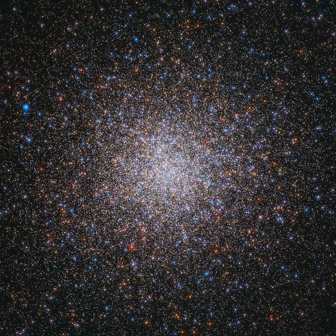 のインスタグラム：「Star clusters are commonly featured in cosmic photoshoots, and are also well-loved by the keen eye of @NASAHubble. These large gatherings of celestial gems are striking sights — and Messier 2 is certainly no exception.  Messier 2 is located in the constellation of Aquarius (the Water Bearer), about 55,000 light-years away. It is a globular cluster: a spherical group of stars all tightly bound together by gravity. With a diameter of roughly 175 light-years, a population of 150,000 stars, and an age of 13 billion years, Messier 2 is one of the largest clusters of its kind and one of the oldest associated with the Milky Way.  This Hubble image of Messier 2’s core was created using visible and infrared light. Most of the cluster’s mass is concentrated at its center, with shimmering streams of stars extending outward into space. It is bright enough that it can even be seen with the naked eye when observing conditions are extremely good.  Credit: ESA/Hubble & NASA, G. Piotto et al. #nasagoddard #science #space」
