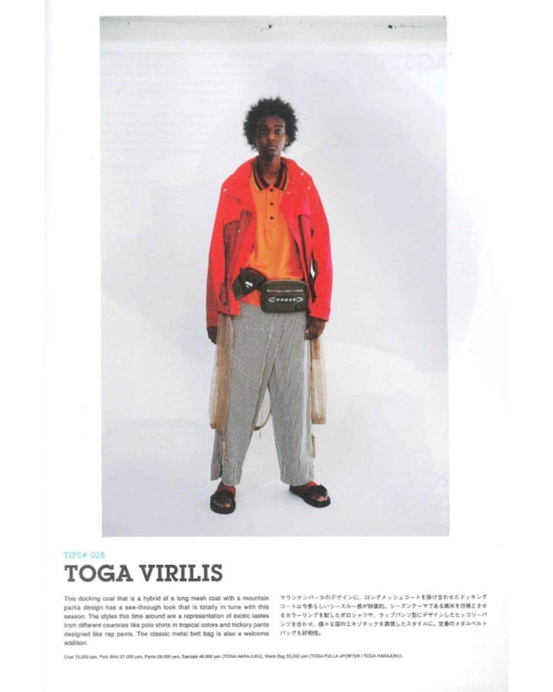 TOGAさんのインスタグラム写真 - (TOGAInstagram)「TOGA VIRILIS SS2019 featured in @outstanding_mag Nylon mesh coat,High twist twill S/S, Cotton wrap pants,Metal buckle sandals Available at TOGA stores. ・ Stylist @takeshitoyoshima_ ・ #toga #togaarchives #togavirilis #togavirilis19ss #トーガ #トーガアーカイブス #トーガビリリース #outstandingmagazine」4月6日 16時29分 - togaarchives