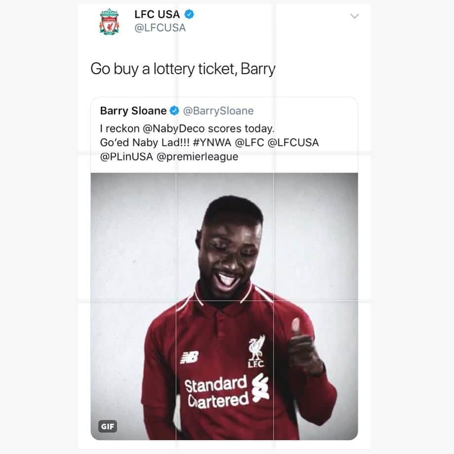 バリー・スローンさんのインスタグラム写真 - (バリー・スローンInstagram)「Meanwhile over on @twitter...... Called it @keitanabydeco 🙌🏻 @liverpoolfc #YNWA #NichePost」4月6日 7時40分 - barrypaulsloane