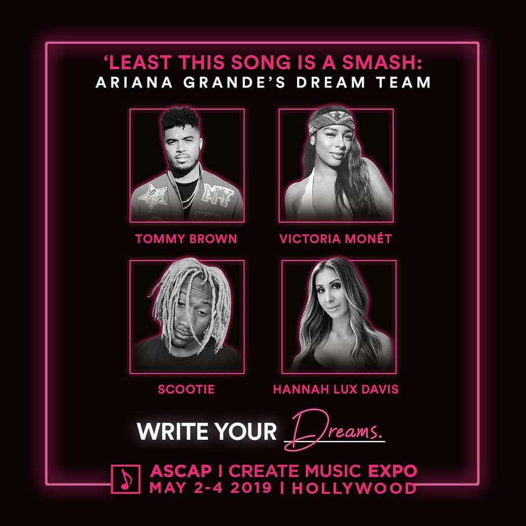 ASCAPさんのインスタグラム写真 - (ASCAPInstagram)「Music Video Director @hannahluxdavis will be moderating the #ArianaGrande’s Songwriting Dream Team panel happening at #ASCAPEXPO. She directed Ari’s record breaking videos for #ThankUNext, #7Rings and #breakupwithyourgirlfriendimbored. Get your passes to EXPO at the link in our bio (ascap.com/expo)」4月6日 8時51分 - ascap