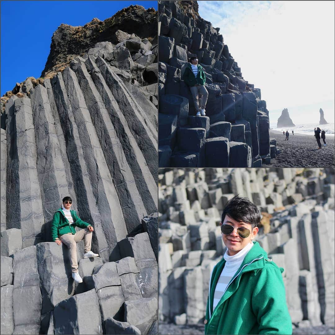アイス・サランユーのインスタグラム：「Black pink!! อ่ะม่ายช่ายยย อันนี้ Black sands beach จ้า  ราตรีสวัสดิ์จากฝั่งนี้ครับ #icesarunyu  #iceland  #icesarunyuaroundtheworld」