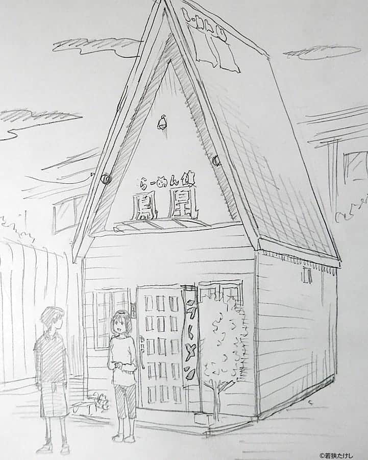 若狭たけしさんのインスタグラム写真 - (若狭たけしInstagram)「下手稲通りにあったらーめん館鳳凰。赤い三角屋根が印象的で、昔風ラーメンが人気でした。　#手稲 #手稲絵 #札幌 #風景画 #鉛筆画 #イラスト #illustration」4月6日 10時04分 - takeshi_wakasa