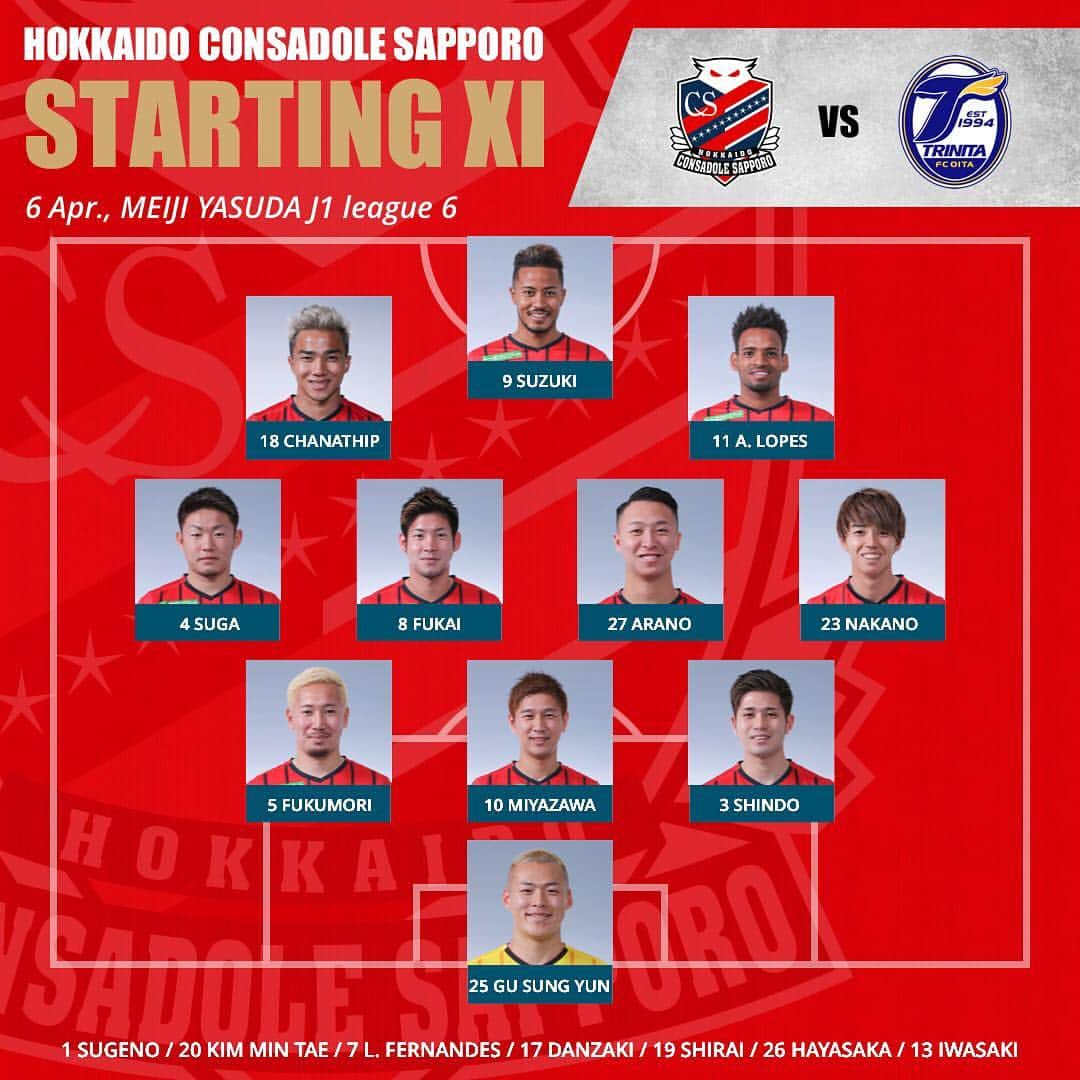 コンサドーレ札幌さんのインスタグラム写真 - (コンサドーレ札幌Instagram)「＼STARTING ELEVEN🔥／ //////////////// VS大分 📅4/6(SAT) ⏰13:00 🏟札幌ドーム  #consadole #コンサドーレ #Jリーグ　#JLEAGUE #football #soccer #supporter #サポーター #soccerphotography #soccertime #北海道　#HOKKAIDO #札幌　#SAPPORO #札幌ドーム　#sapporodome #stadium」4月6日 11時28分 - hokkaido_consadole_sapporo