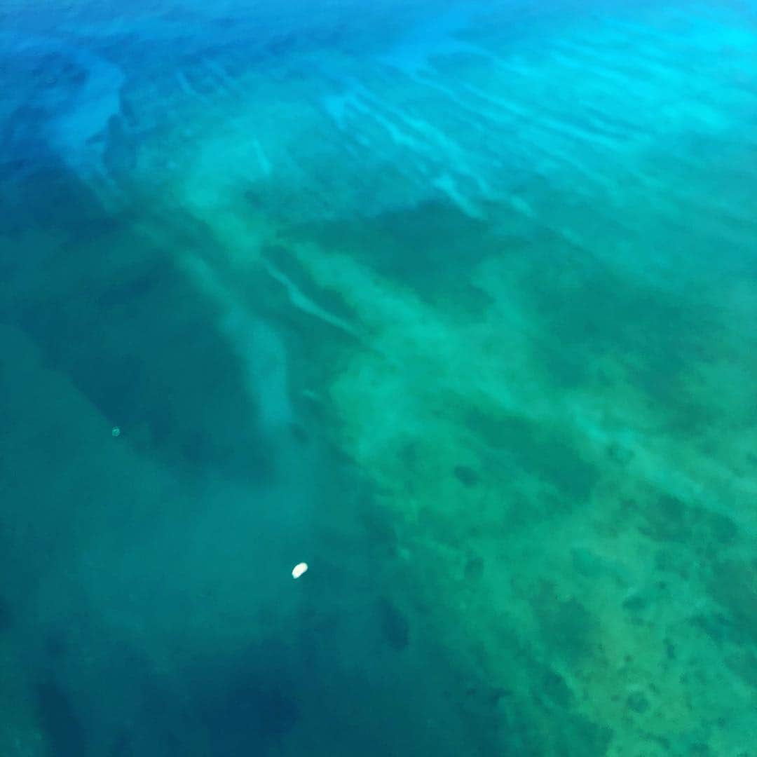 のインスタグラム：「空から見るハワイの海。 幻想的な色。自然って素晴らしい！✨✨ #ハワイのおすそ分け🤙🏼 #うっとりしちゃう色 #私の大好きな色💙💚」