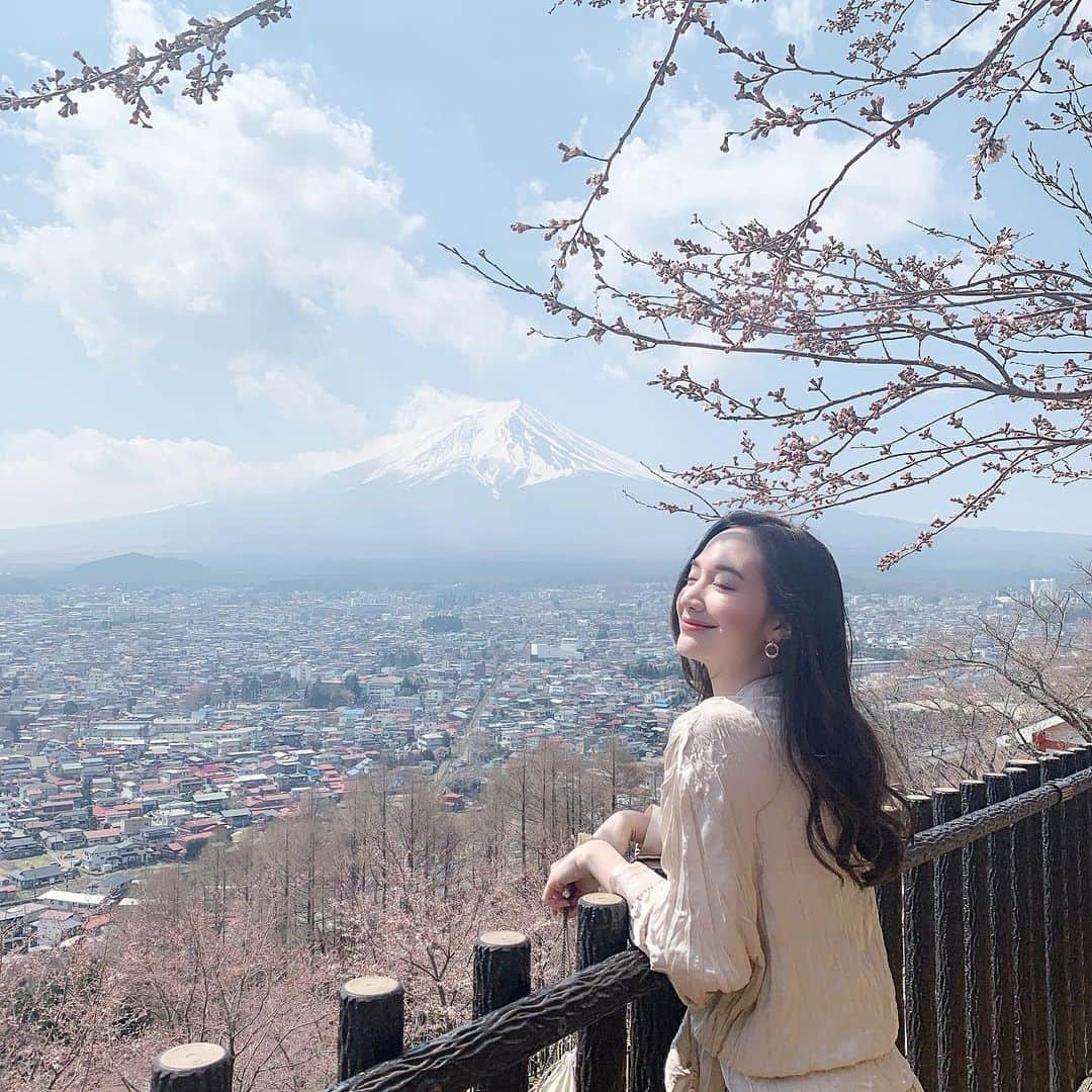 インヤさんのインスタグラム写真 - (インヤInstagram)「ได้หมดถ้าสดชื่น 🏔🌸 ＃富士吉田市#あらくらやませんげんこうえん ＃富士山 #桜」4月6日 13時06分 - yingya_thanijachinya