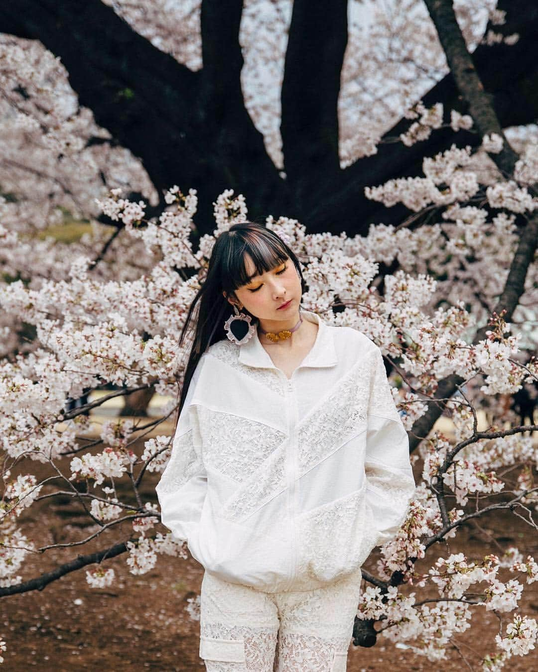 RinRinさんのインスタグラム写真 - (RinRinInstagram)「All white lace sporty outfit courtesy of @emilymalan ~ we killed two birds with one stone by doing hanami (sakura viewing) and test shooting together... but didn’t anticipate HOW COLD it would be 😂😂😂 but all in all a great day hanging out and catching up. 全身レースのスポーティ系コーデ🌸 友達と花見しながら撮影してて楽しかったけど、めっちゃ寒かったよぉーーー🙃🙃🙃 (📸 @emilymalan | except the tree, I was trying out my own camera skills😬🌸) . . Camisole: #intissimi  Lace Jacket: #xgirl Lace pants: #xgirljp  Shoes: #jennyfax Earrings: #jubileejubilee  Choker: #milhae Barrette: #mocatokyo . . #rinrindoll #rinrinootd #emilymalan #rinrinsakura #sakura #さくら #新宿御苑 #桜 #shinjukugyoen #japanesefashion #tokyofashion #harajukufashion #rinrinmodel #rinrinjapan #rinrintokyo」4月6日 17時26分 - rinrindoll