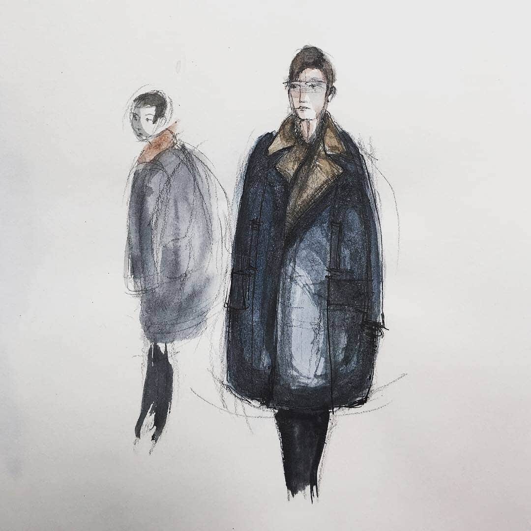 ギーブス&ホークスのインスタグラム：「2/6 The barrel peacoat was inspired by Arctic landscapes and G&H customers, who wanted a functional outerwear piece for the colder months. The silhouette hints towards coat styles of the fifties, which typically featured luxurious fabrics, large buttons and voluminous shaping.  #barrelpeacoat #gievesandhawkes #fromthecuttingroom #bespoke」