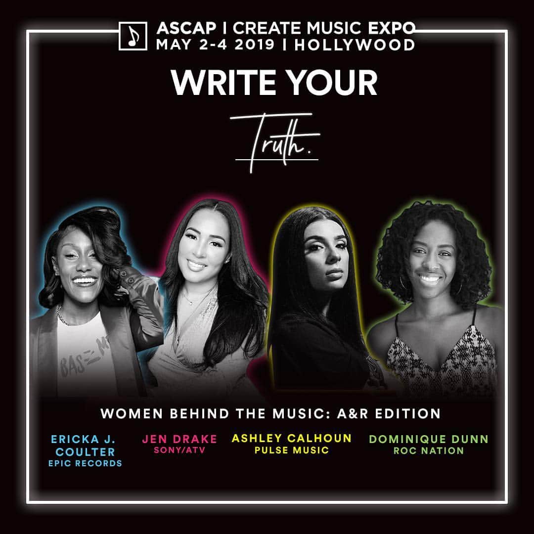 ASCAPさんのインスタグラム写真 - (ASCAPInstagram)「Don’t miss this all star lineup of A&R’s speaking at #ASCAPEXPO - @erickajcoulter (@epicrecords), @jennysdrake (@sonyatvmusicpub), @ashleylcalhoun (@pulserecording) and @notoriousdomo (@rocnation). Link in bio for details & passes! (ascap.com/expo)」4月6日 23時35分 - ascap