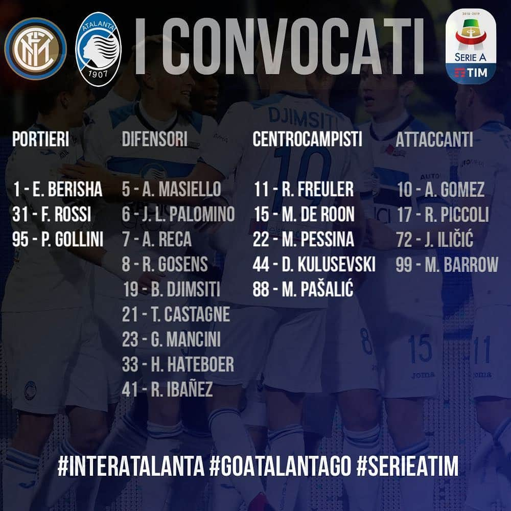 アタランタBCさんのインスタグラム写真 - (アタランタBCInstagram)「2️⃣1️⃣ convocati da mister #Gasperini per #InterAtalanta #GoAtalantaGo ⚫️🔵」4月7日 2時13分 - atalantabc