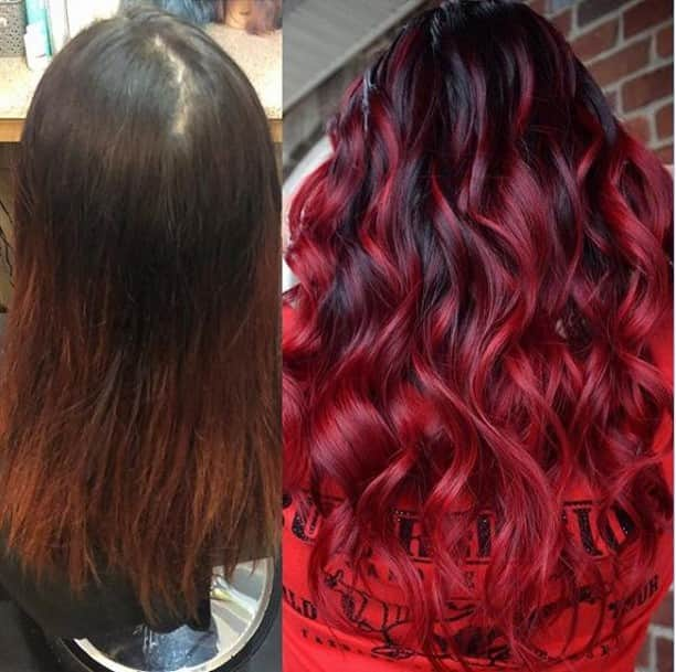 CosmoProf Beautyさんのインスタグラム写真 - (CosmoProf BeautyInstagram)「OBSESSING over this perfect red #hairtransformation by @josh.does.hair ❤️ ✨ 1️⃣ I started by balayaging highlights into her hair using @guytang_mydentity #Big9 + #Magnum8 mixed with 30vol and lifted her hair to a level 8 before washing.  2️⃣ Ran @olaplex No. 2 through her hair, rinsed and towel dried the hair.  3️⃣ Applied #Mydentity Crimson Spell and placed her under a hood dryer for 15 minutes.  4️⃣ Washed, blow dried then used the NEW @olaplex No. 6  Bond Smoother into her hair, styled with #Mydentity MyControl Hairspray. . #repost #cosmoprofbeauty #licensedtocreate #hairbesties #olaplexeveryservice」4月7日 5時00分 - cosmoprofbeauty