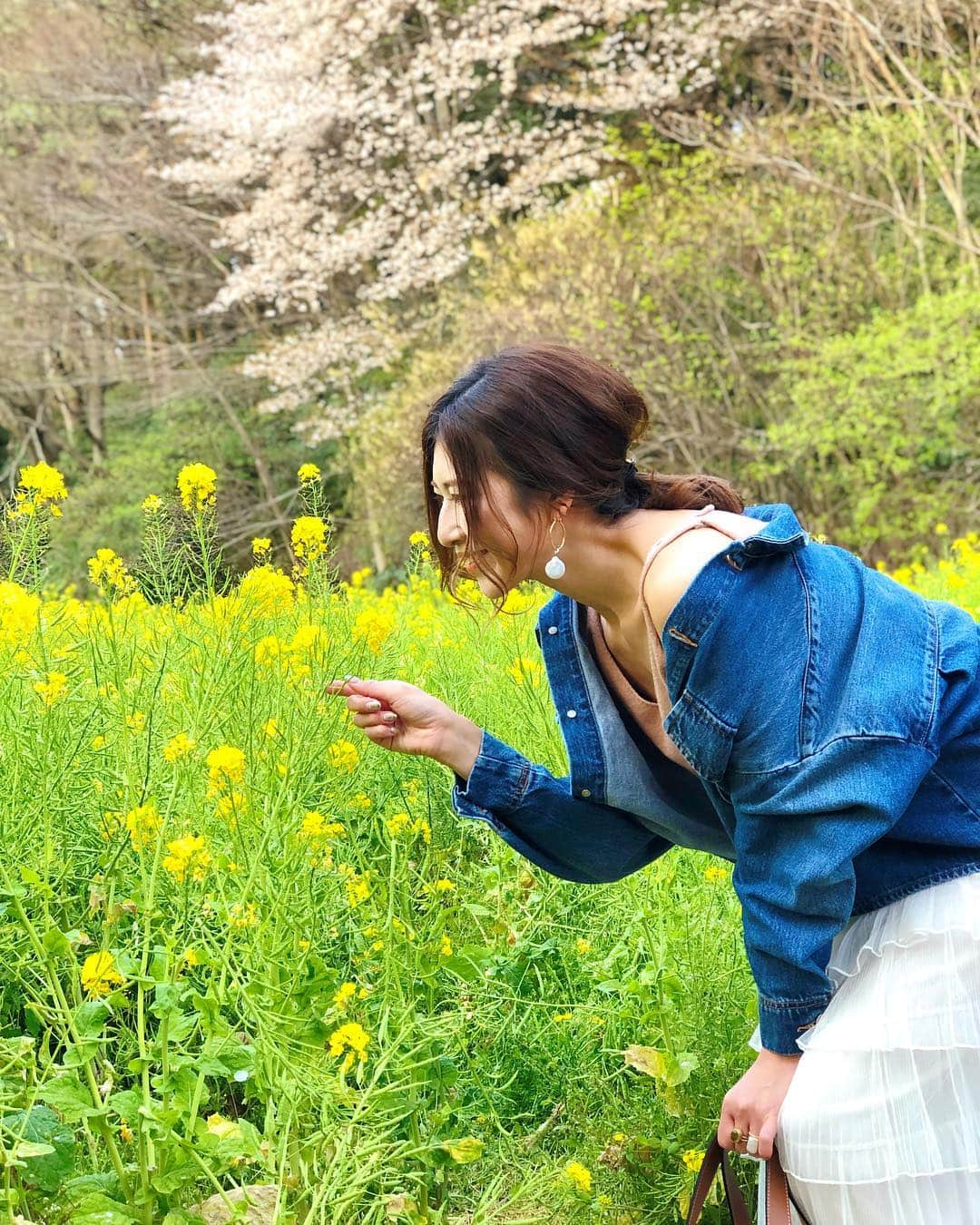 l.lily1013さんのインスタグラム写真 - (l.lily1013Instagram)「・ 菜の花畑を見に行ったよ😊 桜も咲いてて得した気分🌸 ・ 新作のキャミニットは白とアプリコットの2色ゲット✨ すごく使いやすいー✨ ヘビロテしよう😊 ・ チュールのスカートは景色に映える🌼 ウエストゴムだから楽ちん✨ ・ 明日から新学期！ いつもより早いから早起きしなきゃな💦 朝から登校班に親も集まって挨拶するし、 給食まだだから弁当だしバタバタしそう💦 ・ ・ #カベジョ#タビジョ#菜の花#菜の花畑#桜#sakura#カジュアルコーデ#大人カジュアル #大人カジュアルコーデ #シンプルコーデ#ママコーデ#春コーデ#genic_japan ・ tops#lavishgate  outer#milaowen bag#loewe  shose#vans skirt @fashionnable8 #fashionnable8 #ファッショナブルエイト @fashionnable8さんでＬＩＮＥ友達登録で300円引きクーポンプレゼント中！！ LINE ID 【@ztv4048e】 ぜひ、登録してね♪」4月7日 19時25分 - l.lily1013