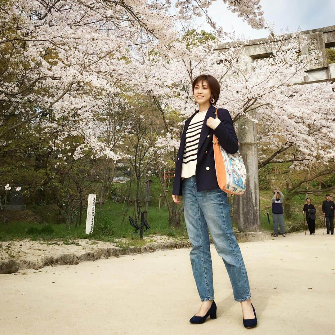 ryo0809appleさんのインスタグラム写真 - (ryo0809appleInstagram)「#coordinate * * * この間行った竈門神社の桜🌸 とてもキレイだったな☺️ 桜ももうすぐ終わり * * * #ジャケットコーデ #紺ブレ #guデニム #神デニム #ジユジョ #gu_for_all  #ザラジョ #ボーダーニット  #プチプラコーデ #プチプラファッション  #kaumo_fashion #locari #ponte_fashion #mamagirl #mineby3mootd #ママスタ春コーデ  #ママコーデ #アラフォーママ #アラフォーコーデ #ママカジュアル #大人カジュアル #大人女子コーデ #kalie公式アンバサダー #kalie」4月7日 15時02分 - ryo0809apple