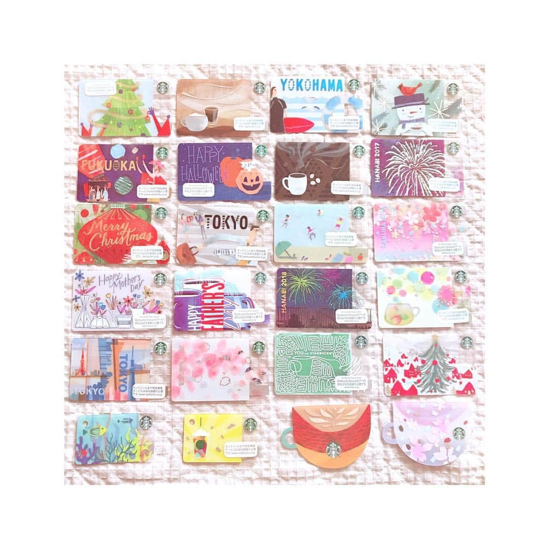 汐川ほたてのインスタグラム：「＊ 🌸Starbucks cards collection🌸 ・ こんなにたくさんになった🙂 殆ど帆盾組からの贈り物🎁✨ ありがとう💜💜💜 ・ #starbucks #スタバ #スタバカード #スタバカード集め #スタバカードコレクター #スタバカードコレクション」