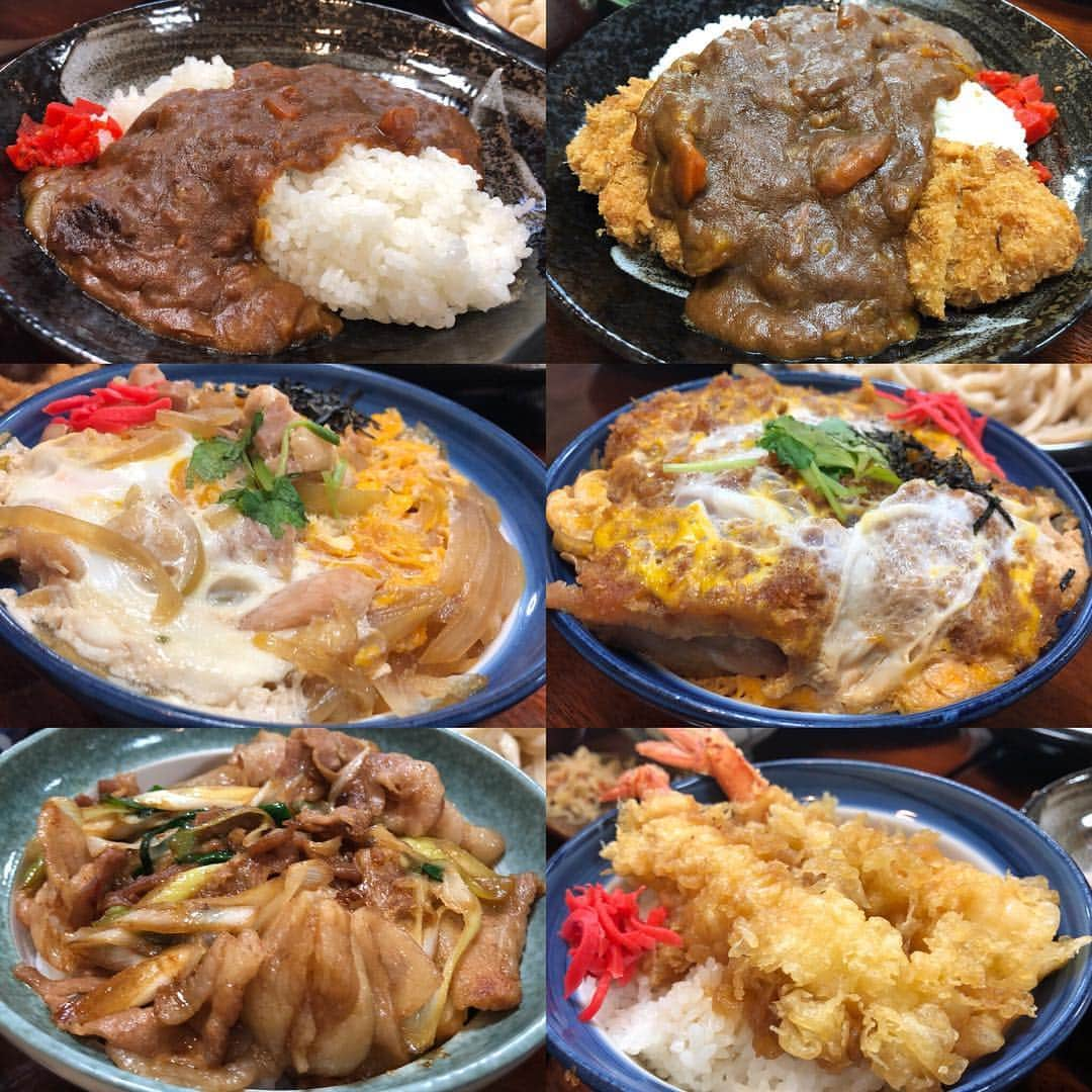 三宅智子さんのインスタグラム写真 - (三宅智子Instagram)「肉汁うどん 青柳さんで頼んだご飯物メニュー！  ビーフカレー カツカレー 親子丼 カツ丼 豚カルビ丼 えび天丼  私はカレーとえび天丼を！  カレーは、ドロっと濃厚で、お肉の旨味と玉ねぎが溶け込んで、私好みなカレーでした！  えび天も大きくて、プリプリで、甘めタレが染み込んでて、こちらも最高に美味しかった♪  他のも全部美味しそうだったので、また次回頼みたいと思います！」4月7日 17時31分 - tomoko1121m