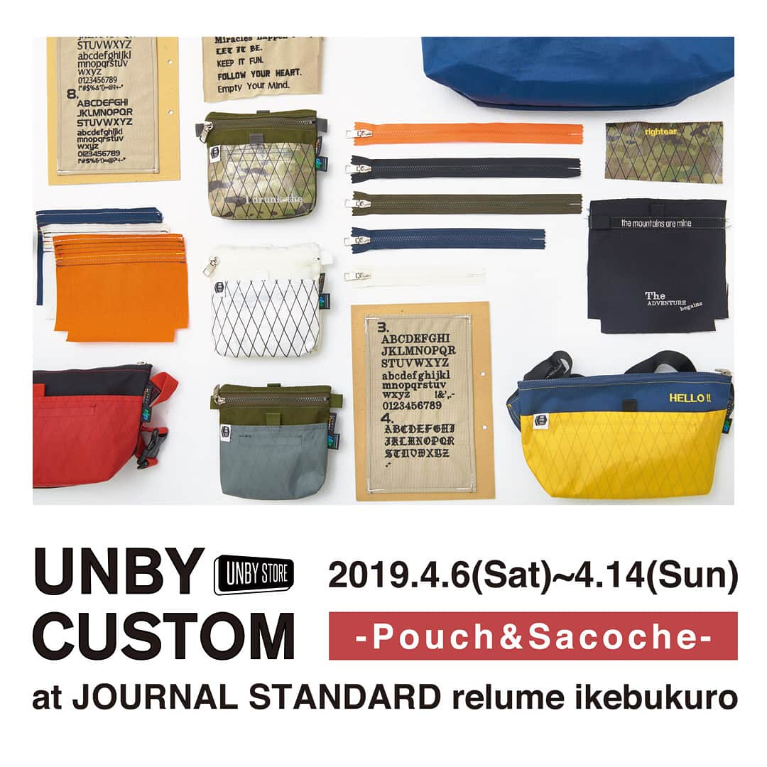 ルミネ池袋さんのインスタグラム写真 - (ルミネ池袋Instagram)「* 【6F JOURNAL STANDARD relume】 UNBY CUSTOM at JOURNAL STANDARD relume ikebukuro * 4/6(土)より、『アンバイジェネラルグッズストア』とコラボレーションして、サコッシュとポーチをつくれるUNBYカスタムサービスフェアをJOURNAL STANDARD relume 池袋店で開催中。 * CORDURA® fabric のベース生地と X-PAC 生地、ファスナー、テープの色を選びながら「自分だけのカスタムバッグ」をつくることができ、UNBY の職人スタッフがハンドメイドで縫製します。製作されたアイテムは、2週間程度でお手元にお届け可能。 自分だけのスペシャルなバッグをオーダーしてみてはいかがでしょうか？ 是非この機会にお立ち寄りください。スタッフ一同お待ちしております。 * 開催期間：4/6(土) - 4/14(日) 場所：JOURNAL STANDARD relume 池袋店 * ABOUT UNBY バッグブランドmaster-piece デザイナーチームとPR で新会社「UNBY( アンバイ) 株式会社」を設立。 UNBY株式会社にて新バッグブランド AS2OV( アッソブ) とWISCE( ワイス) を立ち上げ。会社名は、昔から日本で使われている「ええ塩梅（あんばい）」から引用。何事もバランスが大切、決め手！ファッションを通して勉強させていただいたコンセプトを会社名にしました。 会社として、ブランドとして、人として、ええ塩梅になれるようにという願いを込めています。日本人が考えだすデザインを世界に発信すべく前進しています。  #UNBY #アンバイ #AS2OV #アッソブ #RELUME #レリューム #LUMINE #ルミネ #池袋 #IKEBUKURO」4月7日 18時36分 - lumine_ikebukuro