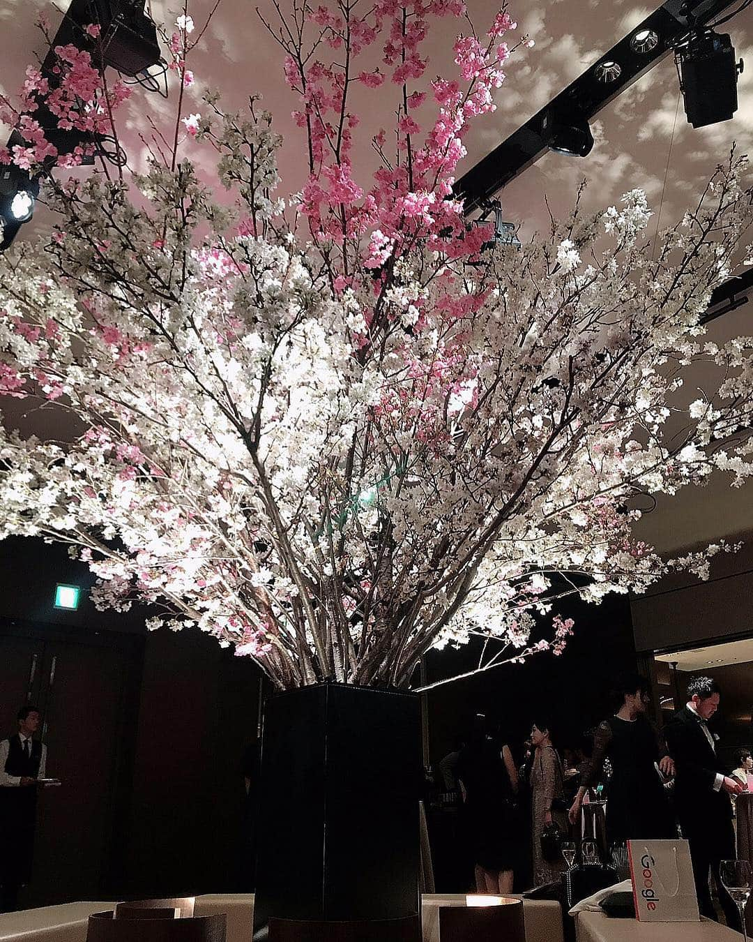 田中麻衣さんのインスタグラム写真 - (田中麻衣Instagram)「都内披露宴のテーマを夜のお花見🌸🌉にしていたので、会場装花は全て桜で統一しました。 . お花は全部任せると夫が任せてくれて、いつか結婚式をするときは会場を全て桜で埋め尽くしたいという理想があったので時期も桜のシーズンに🌸✨ ほかの花材は一切使わずシンプルにモダンに、かつダイナミックに配置していただきました。 まさに理想通りの装花にしてくださったフローリストさんに感謝です。 . ど真ん中に桜の木をイメージした大きな桜を。花瓶も黒でお願いし、シックに仕上げていただきました☺️💕 桜の周りにベンチを用意したりして本当にお花見風に🍡🌸 . 高砂も立体感に桜を配置してくださり、これも理想そのものでした🌸 . #2019春婚 #wedding #プレ花嫁 #グランドハイアット東京 #grandhyatttokyo #お花見 #桜 #結婚式 #グラハイ花嫁」4月7日 20時55分 - maitanaka1217