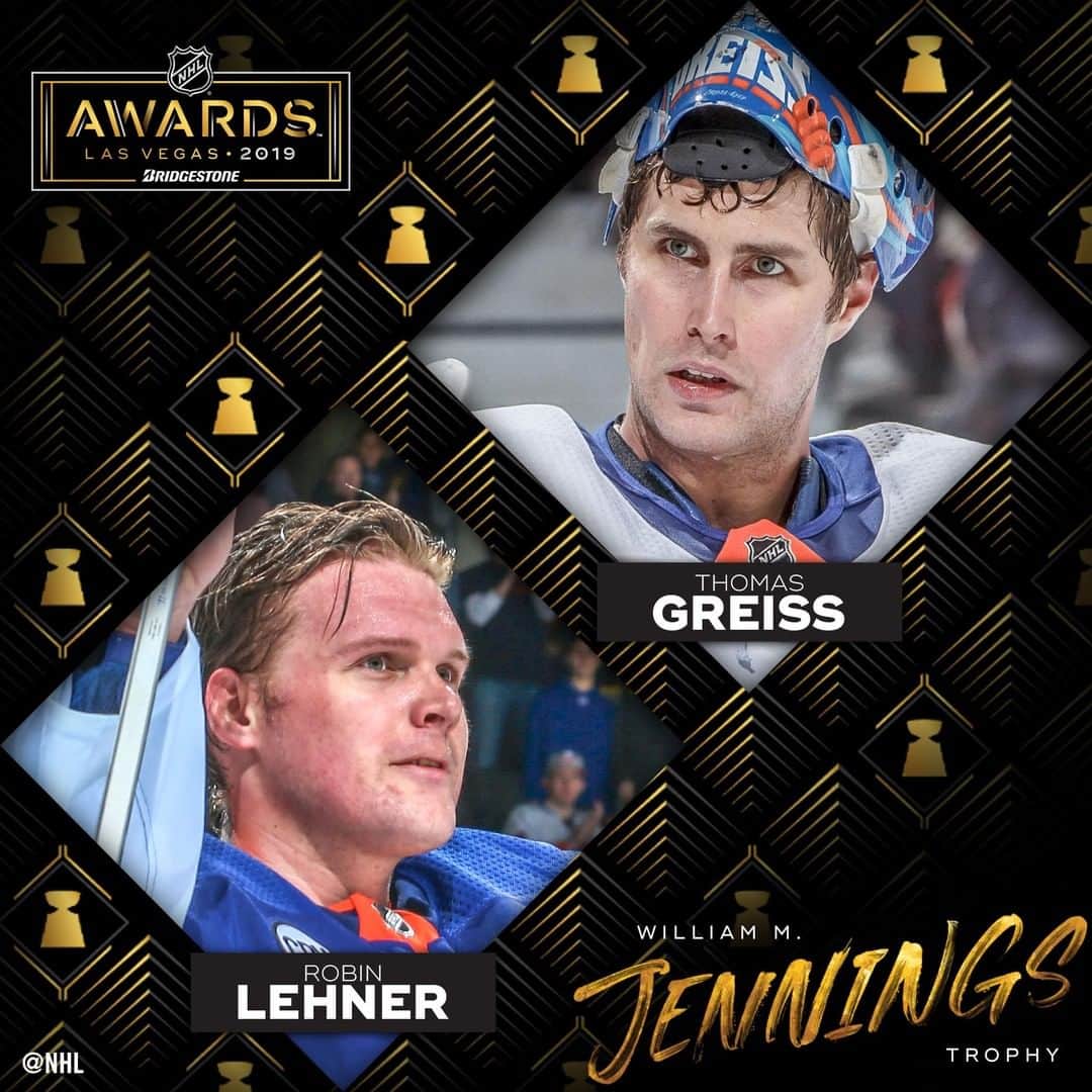 NHLさんのインスタグラム写真 - (NHLInstagram)「11 combined shutouts for @thomasgreiss1 and @robinlehner40 — they earn the William M. Jennings Trophy for fewest goals against with 196. #NHLAwards」4月7日 23時05分 - nhl