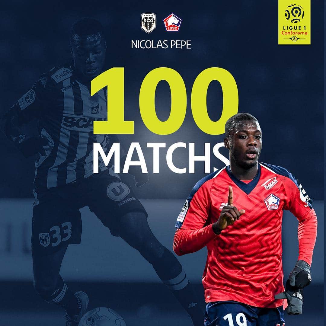リーグ・アンさんのインスタグラム写真 - (リーグ・アンInstagram)「34 buts depuis ses débuts dans notre championnat (avec @angers_sco et le @losclive) 🇨🇮⚡ @nicolas.pepe19 a joué au stade Auguste-Delaune le 100e match de sa carrière en @Ligue1Conforama 🙌 ▪️ ▪️ #ligue1conforama #pepe #losc #angers #lille #nicolaspepe」4月8日 0時33分 - ligue1ubereats