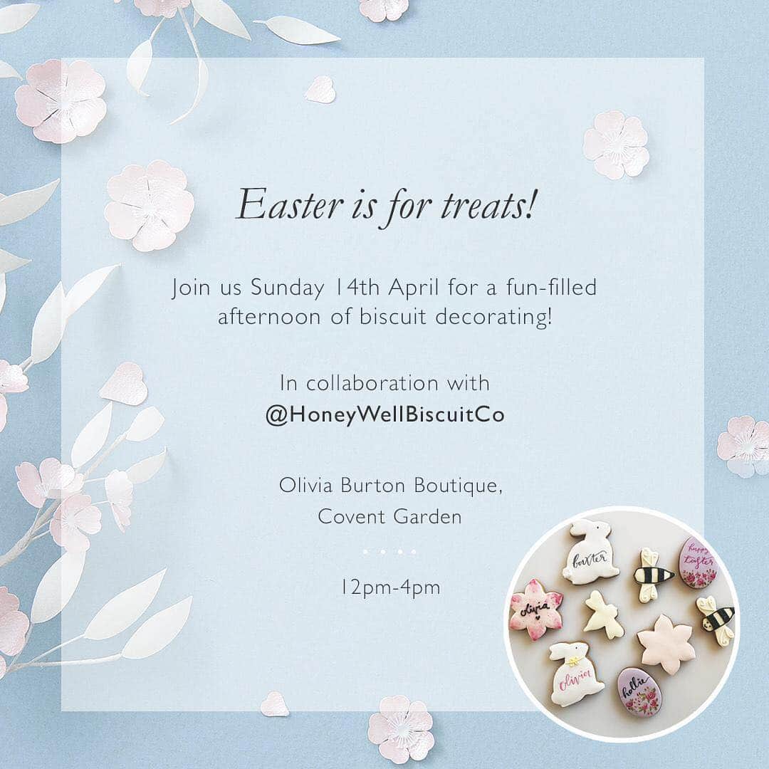 Olivia Burtonさんのインスタグラム写真 - (Olivia BurtonInstagram)「Life is what you BAKE of it! 💕 Join us in our Covent Garden Boutique on the 14th of April for a super sweet afternoon of biscuit decorating with @honeywellbiscuitco 🍪 It’s fun for all the family and you’ll take away some complimentary one-of-a-kind treats, just in time for Easter! 🐣💕 #OliviaBurtonCG #CoventGarden #SweetTreats #PrettyLittleLondon」4月8日 0時50分 - oliviaburtonlondon