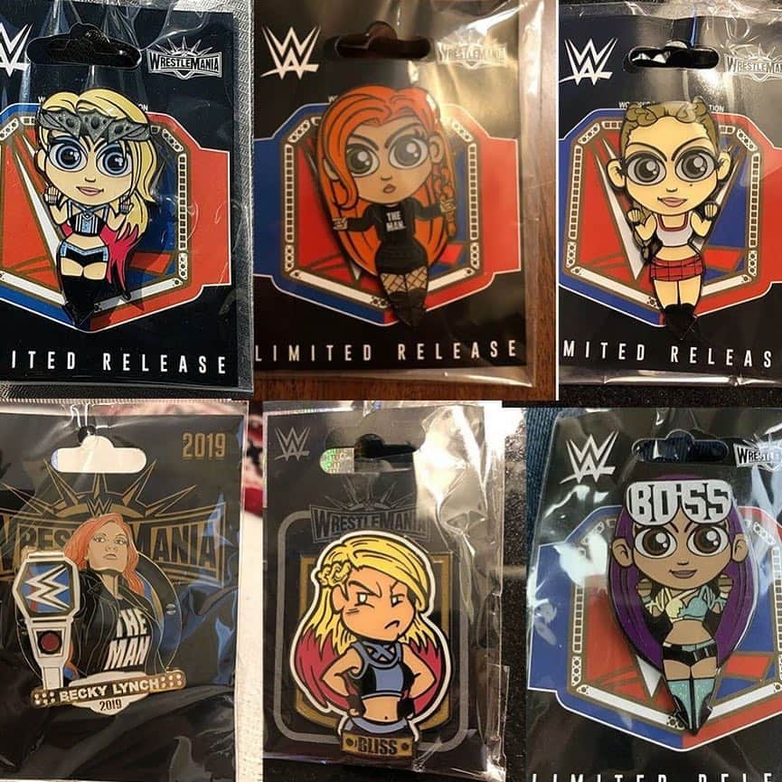 のインスタグラム：「Any of my #NewJersey peeps! Looking for these pins from the #WWE Shops! LMK if you can get them for me. #Wrestlemania⁠ ⁠ #WM35⁠ ⁠ #EnamelPins」