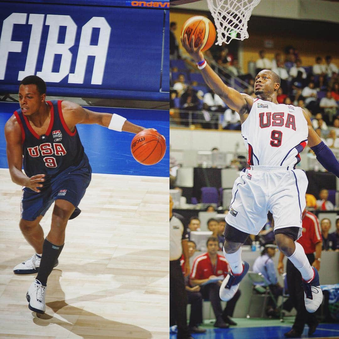 FIBAさんのインスタグラム写真 - (FIBAInstagram)「🇺🇸9️⃣👀 @PaulPierce (19.8ppg 4.6rpg 3.9apg in 2002) & @DwyaneWade (19.2ppg 3.1rpg 2.8apg in 2006) were both wearing n°9 when playing for USA at the @FIBAWC.  Who was better?」4月8日 4時02分 - fiba