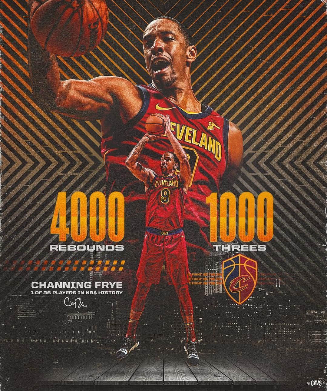 キャブスさんのインスタグラム写真 - (キャブスInstagram)「Making history! 🍟  @channingfrye is the just the 36th player in @NBA history to record 4K+ rebounds and 1K+ threes.  #BeTheFight」4月8日 4時15分 - cavs