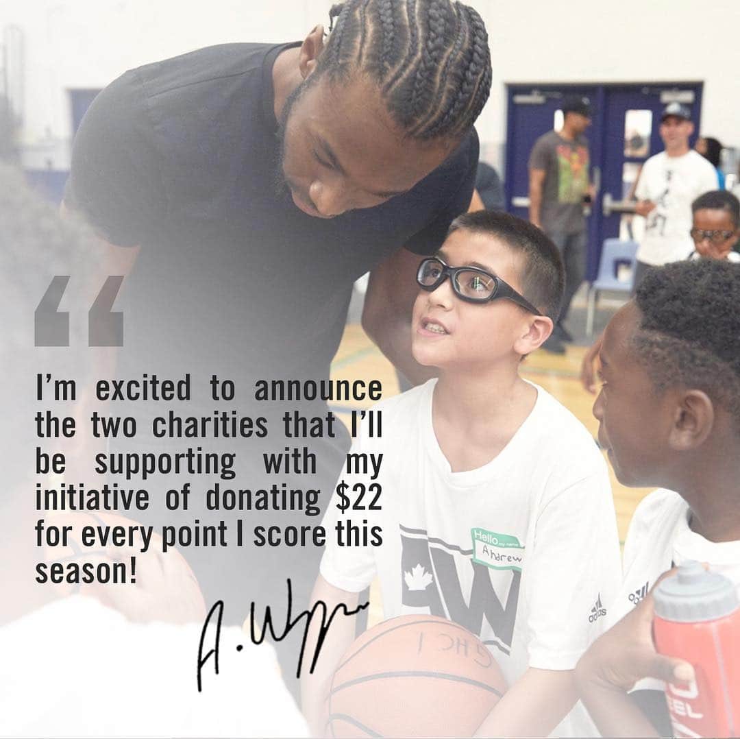 アンドリュー・ウィギンスのインスタグラム：「In helping kids be kids and play sports, I’m excited to announce the two charities that I’ll be supporting with my initiative of donating $22 for every point I score this season! Swipe ➡ to see the charities that I’ll be working with. @ctjumpstart #Boys&GirlsClubsOfTheTwinCities」