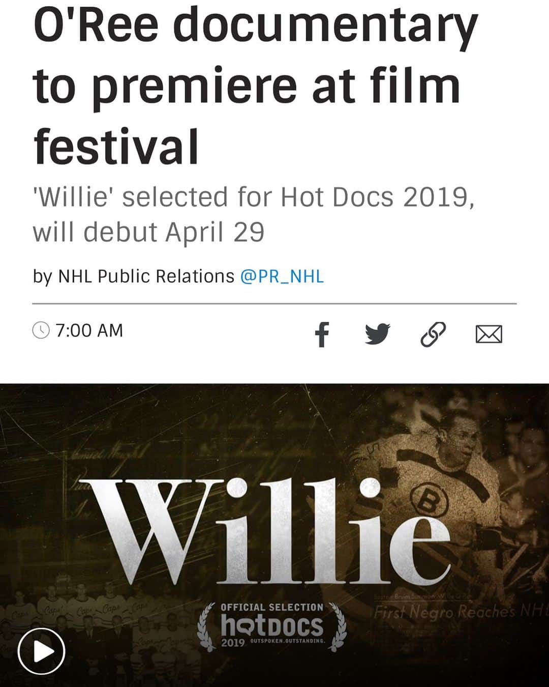 レイクウォンさんのインスタグラム写真 - (レイクウォンInstagram)「This is a must watch documentary!! Coming soon!! @hotdocs_  #willieoree #hockeyisforeveryone」3月15日 6時38分 - raekwon