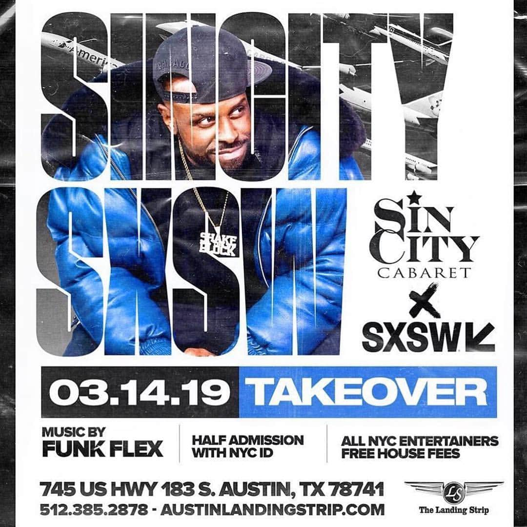 ファンクマスター・フレックスさんのインスタグラム写真 - (ファンクマスター・フレックスInstagram)「TONIGHT!!! @sincitycabaret take over at #sxsw2019 #sxsw @atxlandingstrip !!!! @funkflex on the set!! FREE UBER RIDE to event! Promo code EMAIPLI !!!! @gussbossman I see u!!!! @litdigitaldjs」3月15日 8時39分 - funkflex