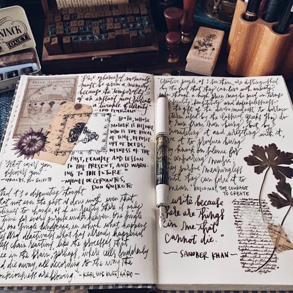 Catharine Mi-Sookさんのインスタグラム写真 - (Catharine Mi-SookInstagram)「“There was something very comfortable in having plenty of stationery.” -Charles Dickens . . Aside from the wild wild woods, my creative nook at home is my sweet respite. From analogue to tech, vintage treasures and gadgets alike, I love having this space to create and clear the dust off of my soul. Aesthetic has always been an important detail of any space I live or work in; it brings beauty within the atmosphere and that alone elevates brainstorms and productivity for me, whether I’m having recreational time or focusing on projects and tasks. Today has been a conglomeration of both, but here is a peek of my unwinding time. Oh and thank you to everyone who graciously sent stamp and scrapbooking recommendations to me, by the way! I love expanding my repertoire further out into various creative mediums. Wishing you all a wonderful rest of the week! What detail of your day has been inspiring you? . . . . #dailyjournal #mujjo #leatherphonecase #journaling #pelikan #pelikanpen #fountainpens #sternglas #watchlove #onmydesk #galenleather #loveforanalogue #penmanship #scrapbooklayout #scrapbooking #creativejournal #creativejournaling #stationerylover #ephemera #journalpage #aquietstyle #postitforaesthetic #flatlays #flatlaystyle #flatlaylove #handsinframe #thedailywriting」3月15日 9時58分 - catharinemisook