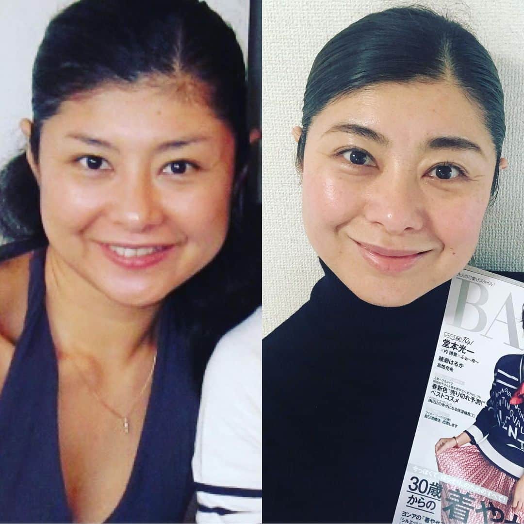 間々田佳子のインスタグラム：「自分で言うのもなんですが… 整形しているみたい  久しぶりに比較してびっくり！  #間々田佳子 #表情筋研究家 #顔ヨガ #筋トレ  #顔筋トレーニング #笑顔レッスン #スマイルマッスル #顔の筋トレ先生 #コアフェイストレーニング」