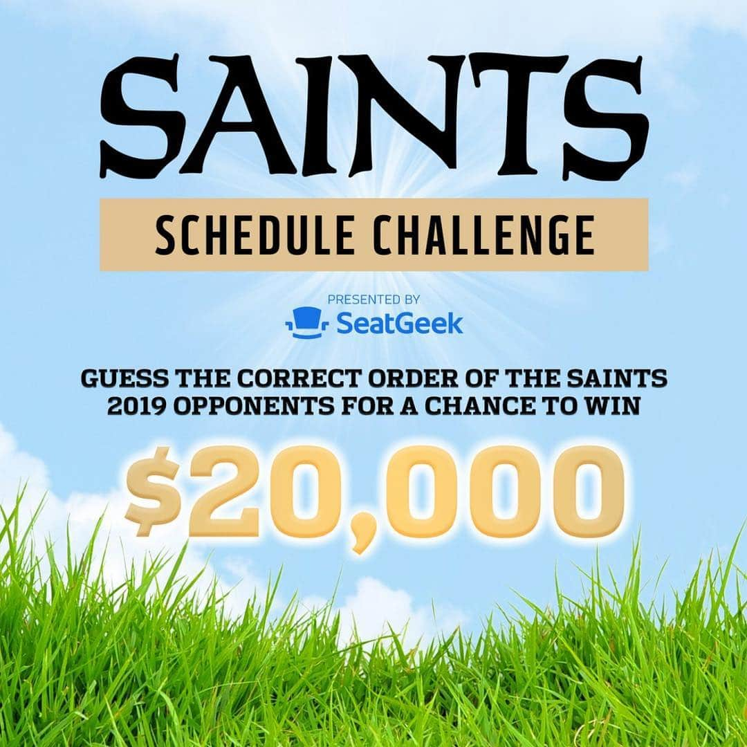 ニューオーリンズ・セインツさんのインスタグラム写真 - (ニューオーリンズ・セインツInstagram)「Guess the correct order of the #Saints 2019 opponents for a chance to win $20,000 thanks to @SeatGeek! Guess your schedule at our bio link ⚜️」3月16日 6時43分 - saints