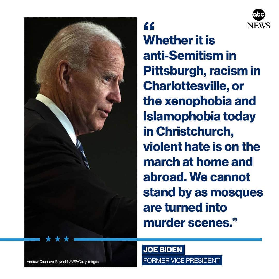 ABC Newsさんのインスタグラム写真 - (ABC NewsInstagram)「Joe Biden on New Zealand mass shooting: "We cannot stand by as mosques are turned into murder scenes." #joebiden #newzealand #christchurch #shooting」3月16日 1時37分 - abcnews