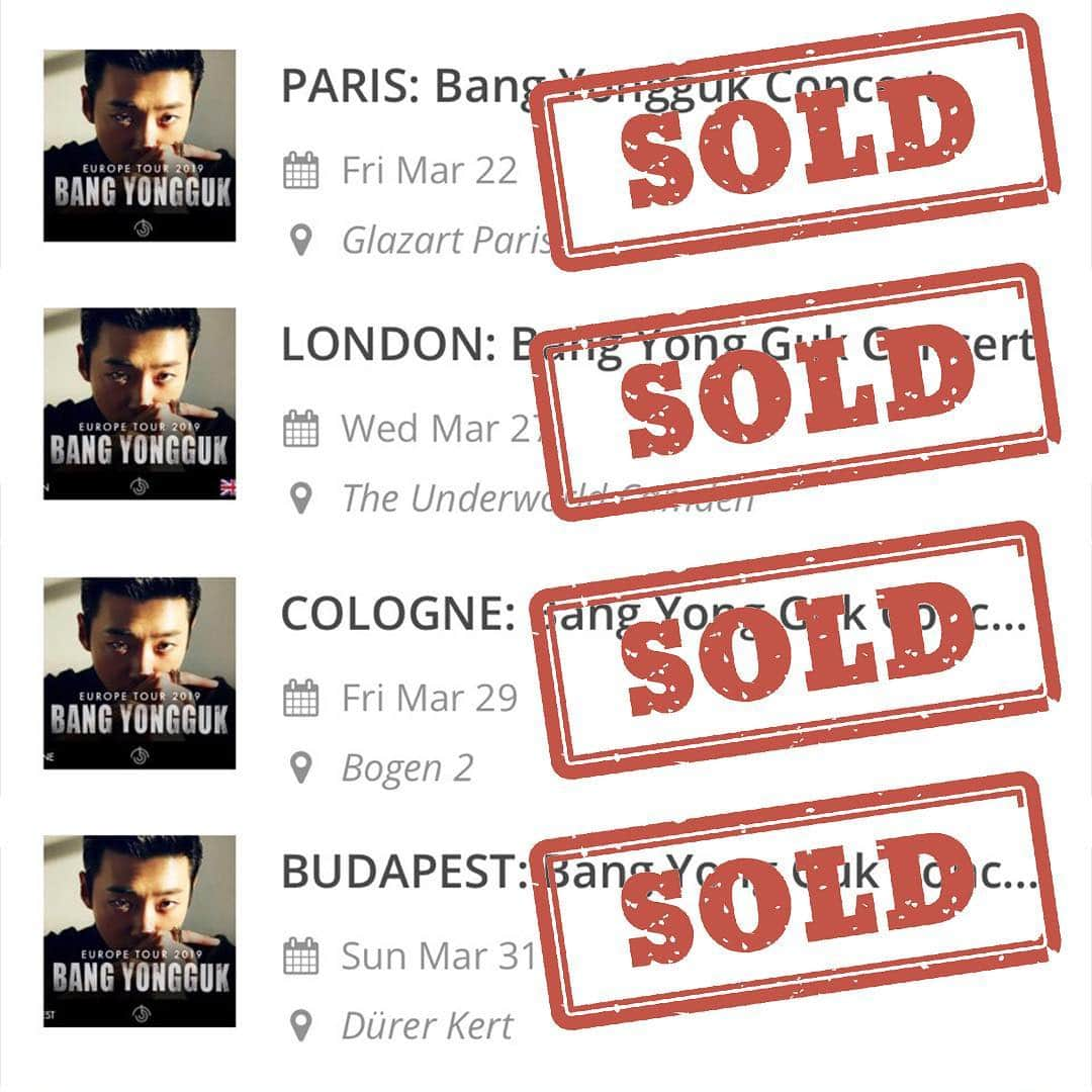 バン・ヨングクさんのインスタグラム写真 - (バン・ヨングクInstagram)「4 countries sold out. thank you for all your support. #BANGYONGGUK#2019EUTOUR」3月16日 2時17分 - bangstergram