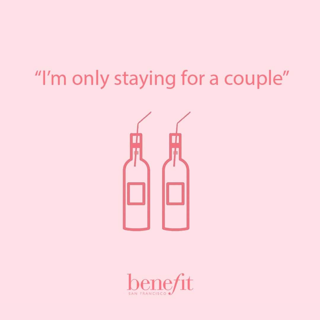 のインスタグラム：「Happy FRI-YAY! 🥂 Tag your partner in crime #benefit . . . 📷 Image Description: a meme saying "I'm only staying for a couple" followed by two bottles of wine with straws in」