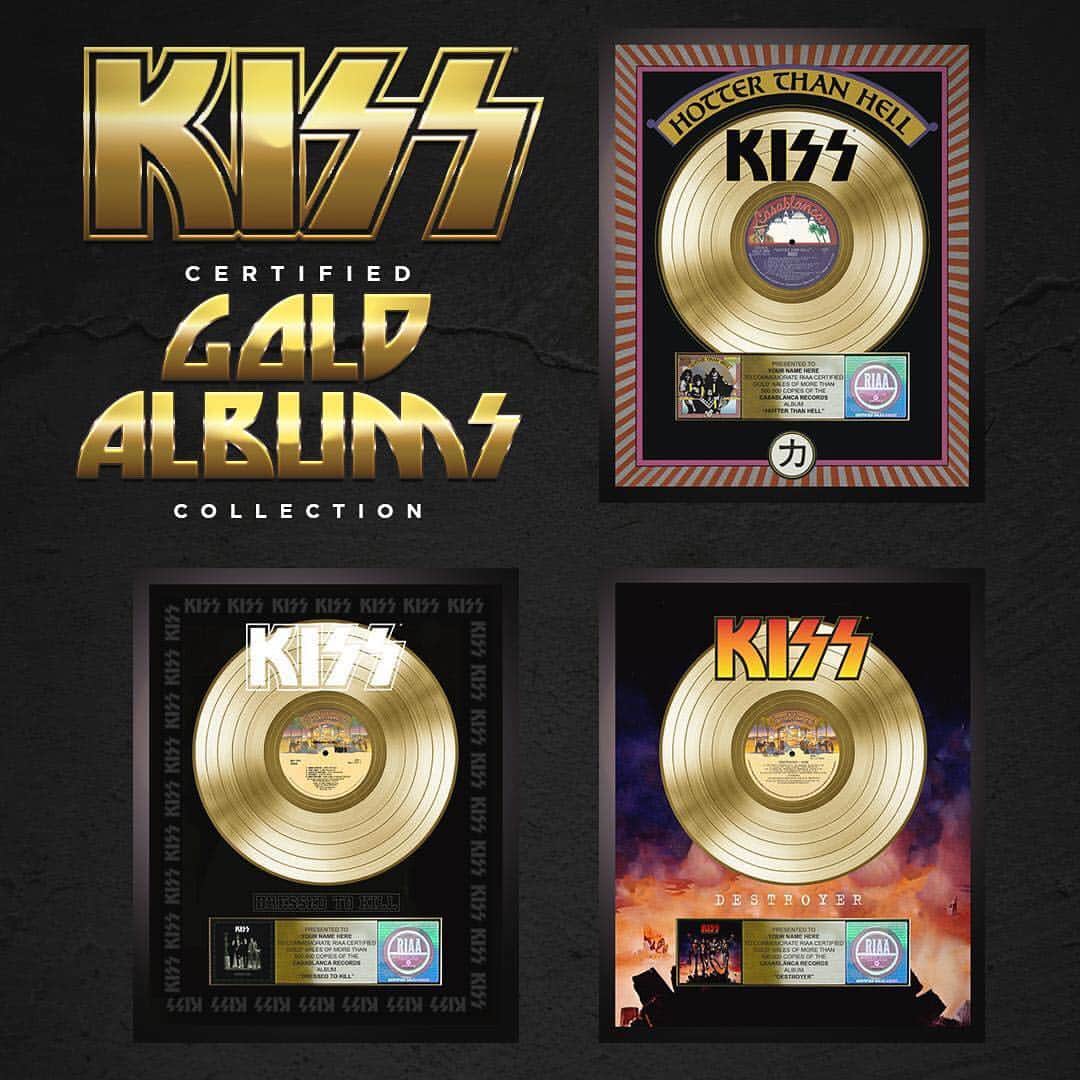 KISSさんのインスタグラム写真 - (KISSInstagram)「NOW AVAILABLE – Three more gold plaques to add to your collection. SHOP NOW: link in bio #KISS #Destroyer #HotterThanHell #DressedToKill」3月16日 5時28分 - kissonline