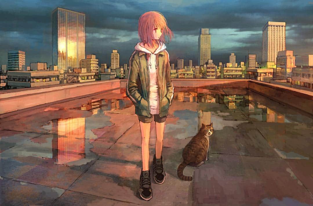 Akimasa Tokunagaのインスタグラム：「雨上がり🌆after the rain #art #illustration #manga #cityscape #イラスト」