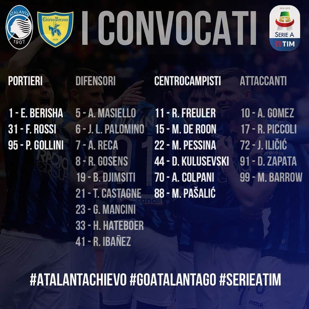 アタランタBCさんのインスタグラム写真 - (アタランタBCInstagram)「2️⃣3️⃣ convocati da mister #Gasperini per #AtalantaChievo #GoAtalantaGo ⚫️🔵」3月17日 1時04分 - atalantabc